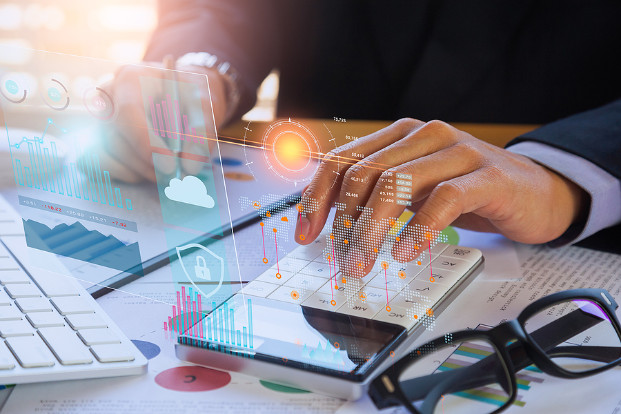 Money market funds, Stock market graph and business financial data on LED. Business graph and stock financial indicator. Stock or business market analysis concept. Business financial or stock market background. Business graph on stock market financial exchange